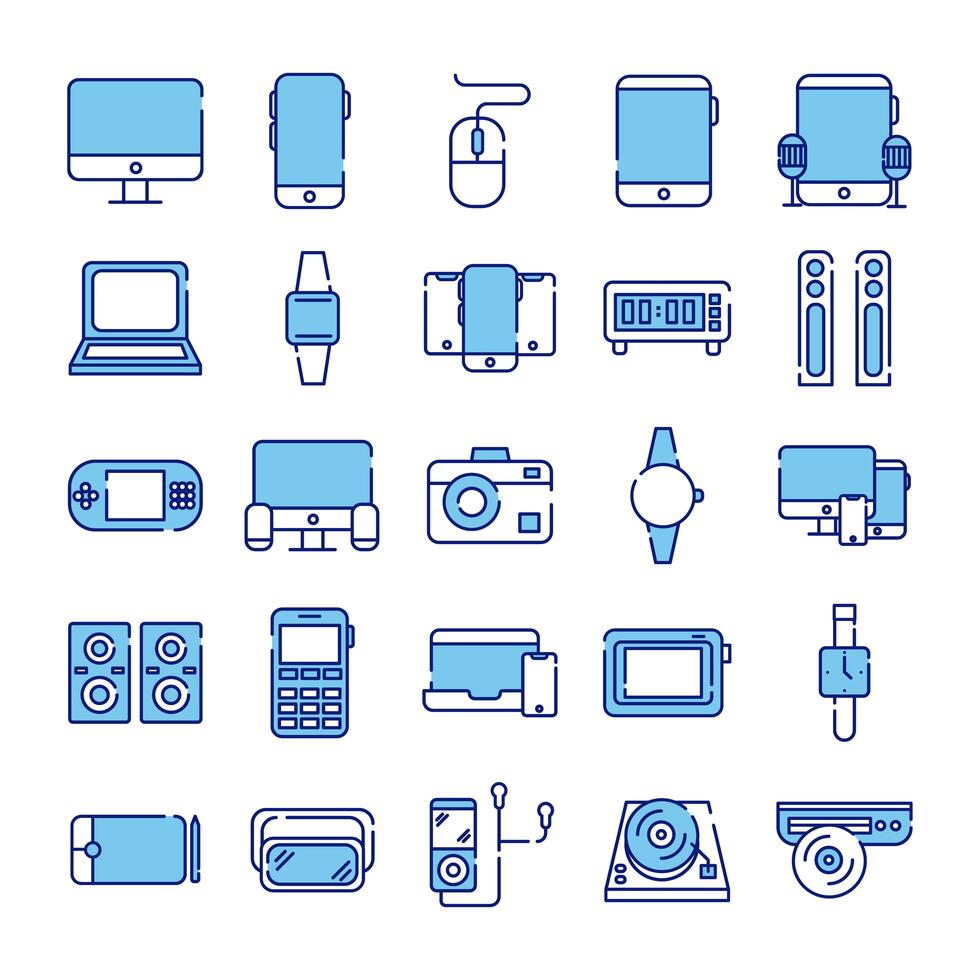 bundle of twenty five devices electronics set icons vector