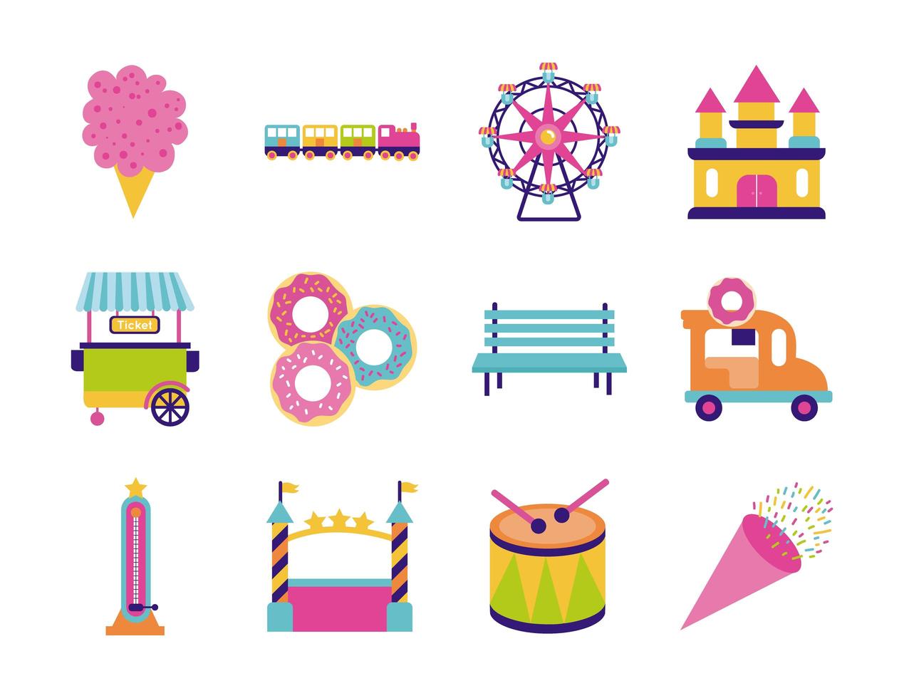 bundle of fair entertainment set icons vector