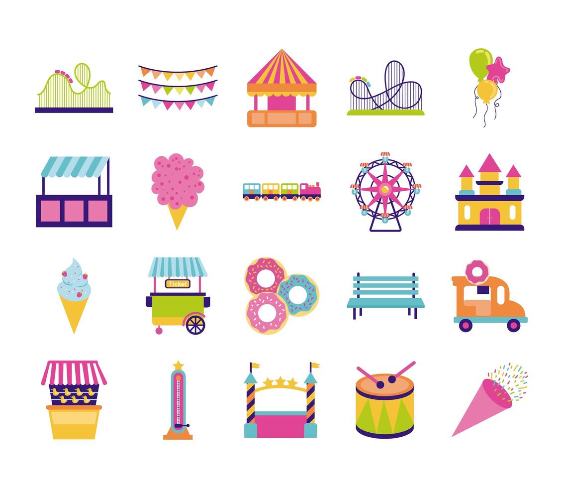 bundle of fair entertainment set icons vector