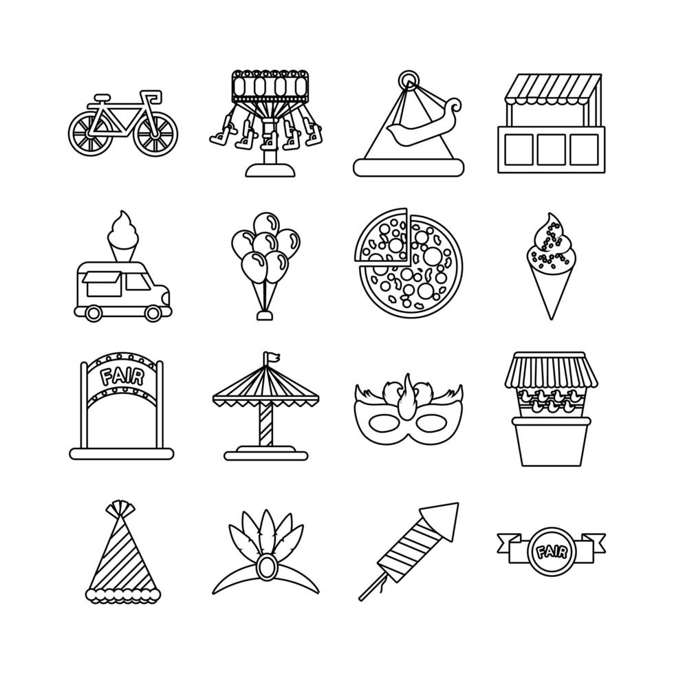 bundle of fair entertainment set icons vector