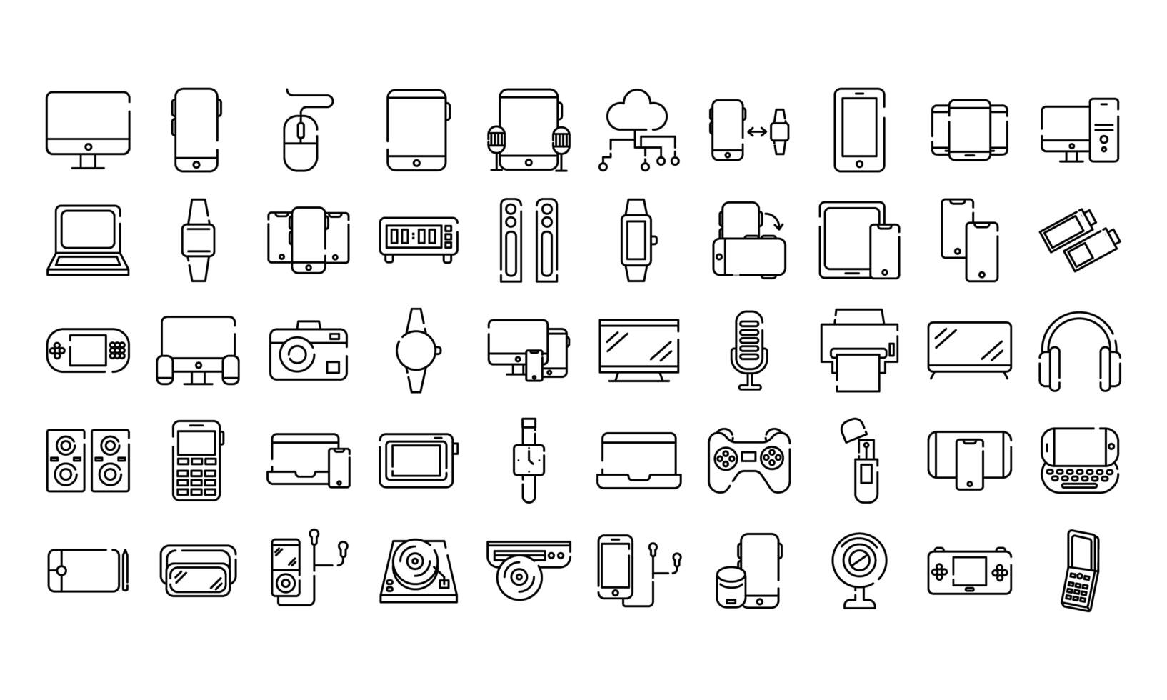 bundle of fifty devices electronics set icons vector