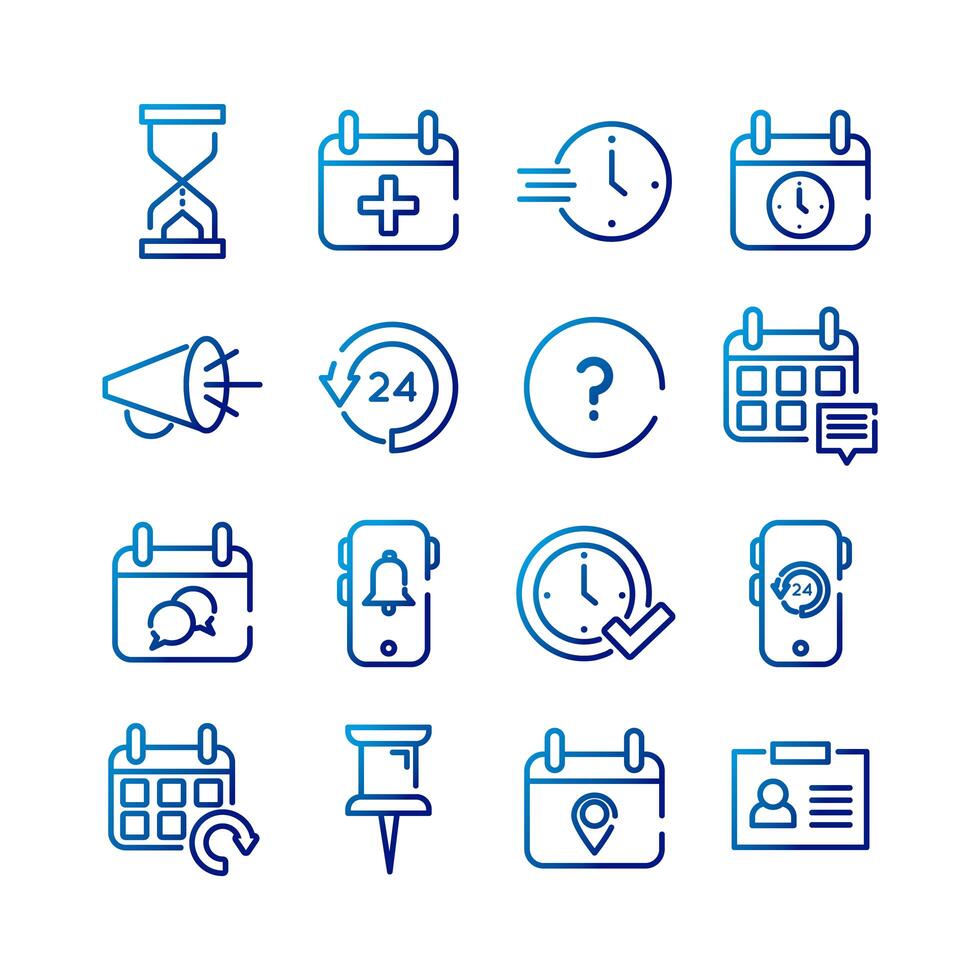 bundle of sixteen calendars set icons vector