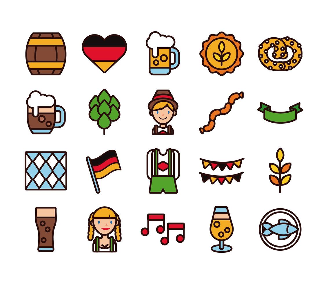 bundle of twenty oktoberfest set collection icons vector