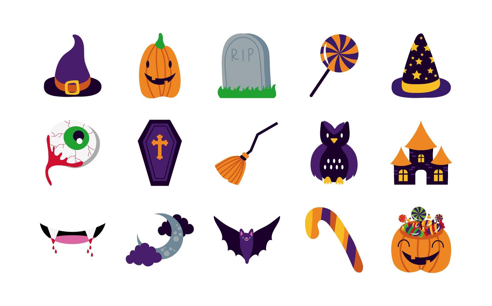 paquete de quince iconos de conjunto de halloween vector