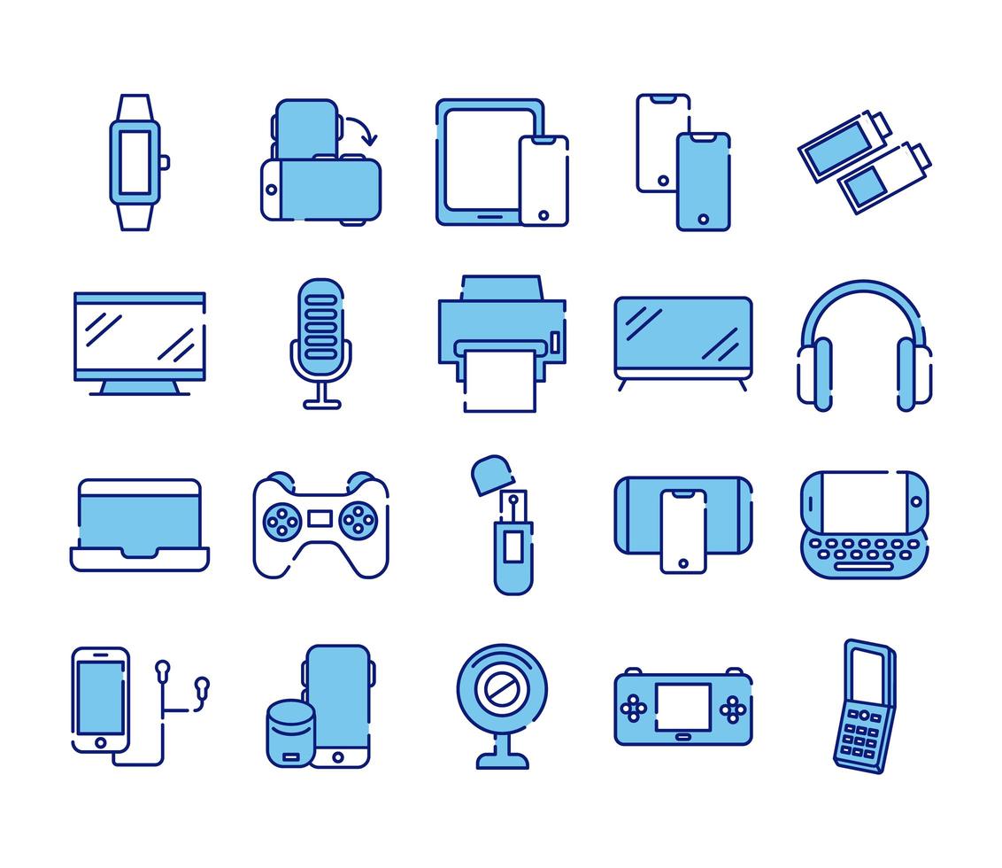Paquete de veinte dispositivos de electrónica de colección de iconos vector