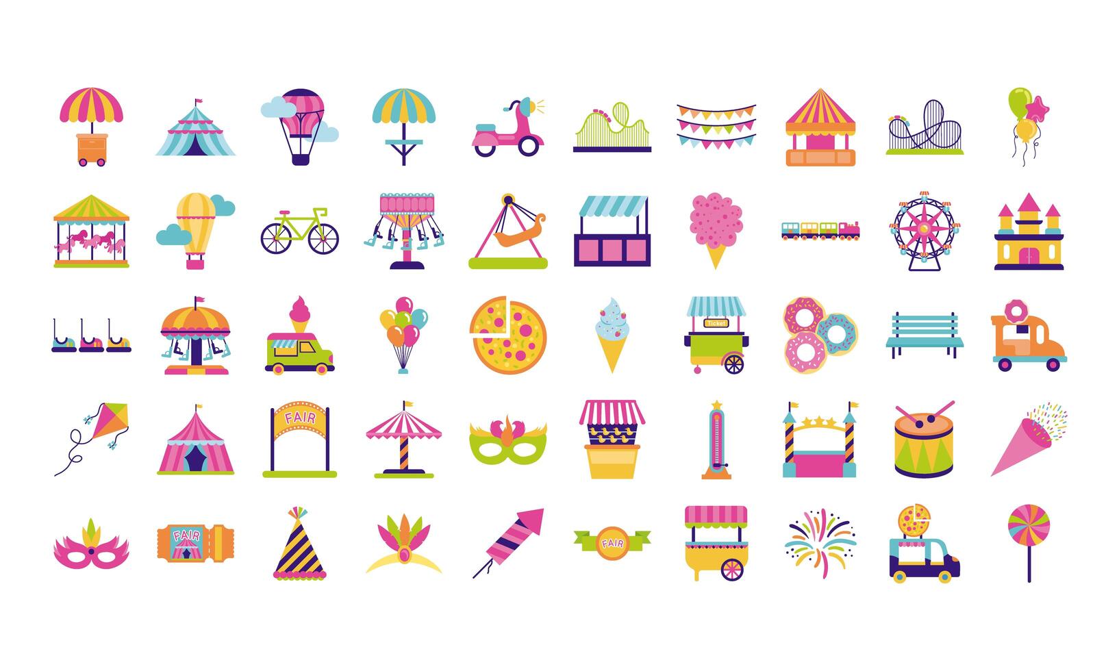 bundle of fair entertainment set icons vector