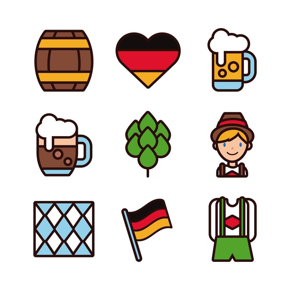 bundle of nine oktoberfest set icons vector