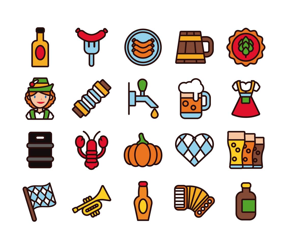 paquete de veinte iconos de oktoberfest set vector