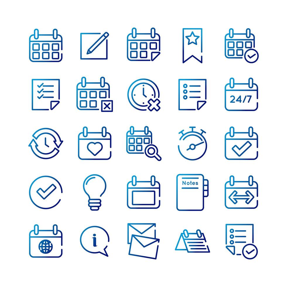 bundle of twenty five calendars set icons vector