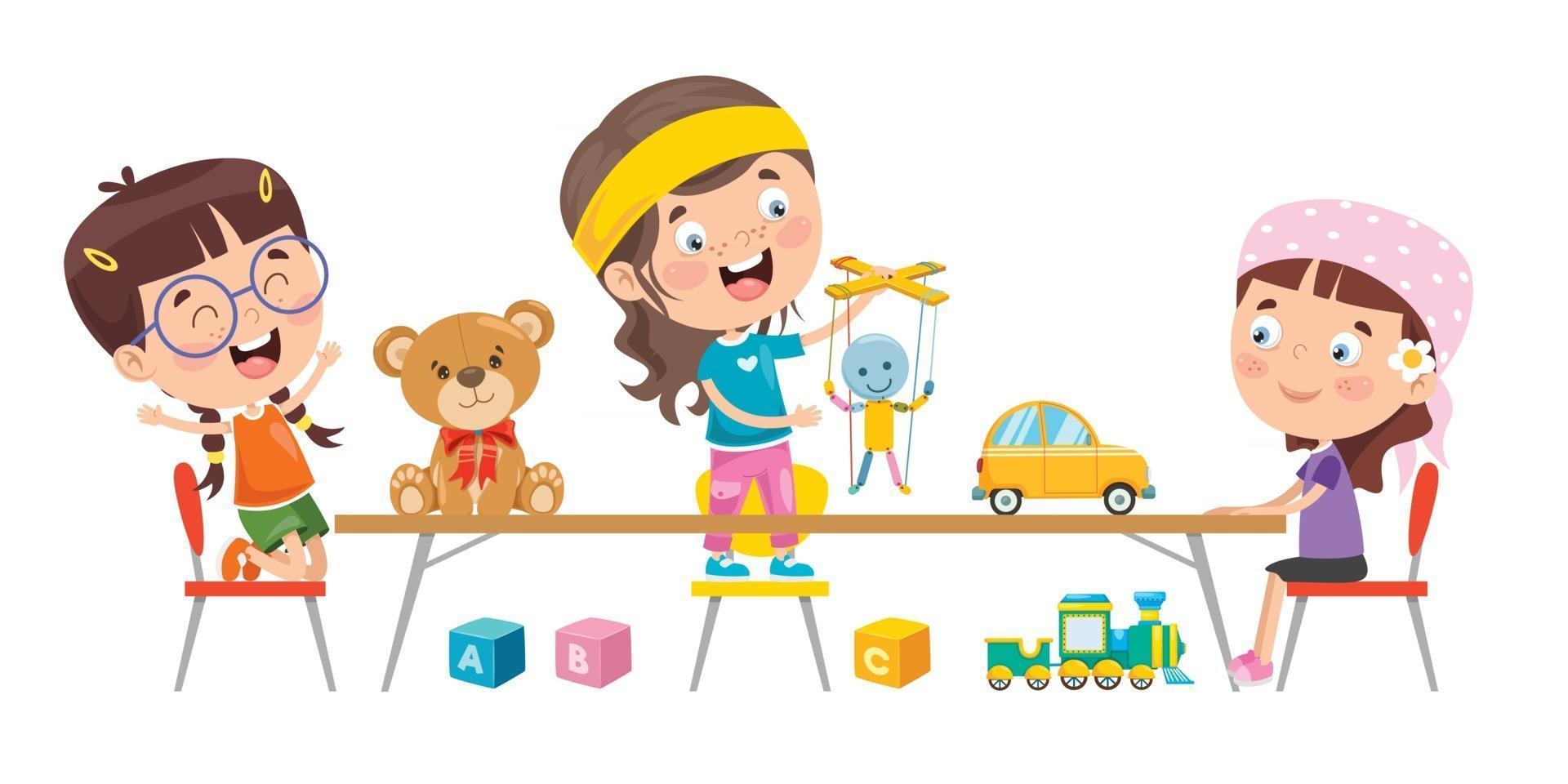 Little Children Playing With Toys vector