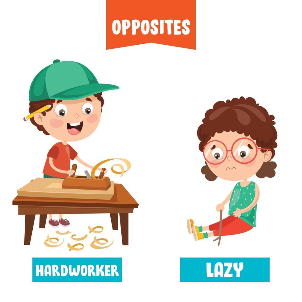 Opposite Adjectives With Cartoon Drawings vector