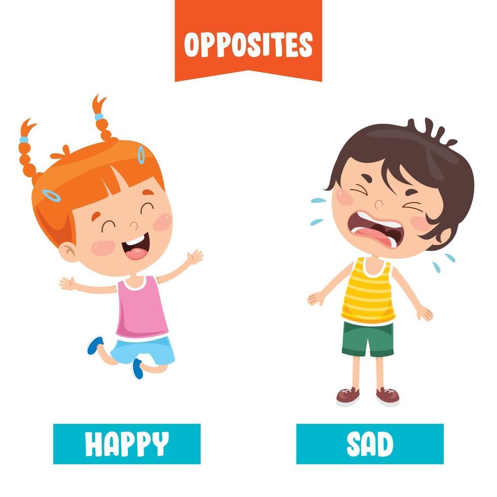 Opposite Adjectives With Cartoon Drawings vector