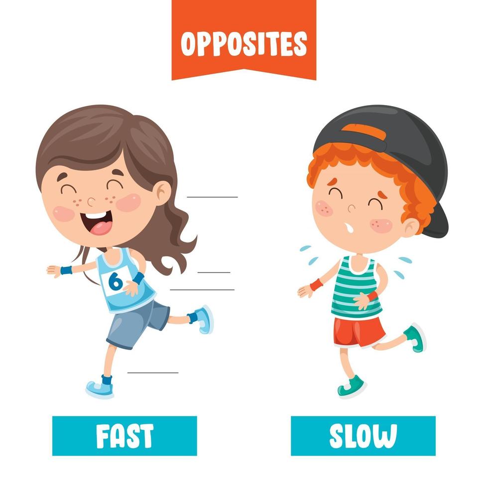 Opposite Adjectives With Cartoon Drawings vector