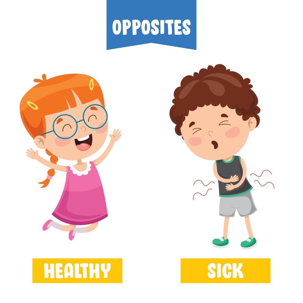 Opposite Adjectives With Cartoon Drawings vector