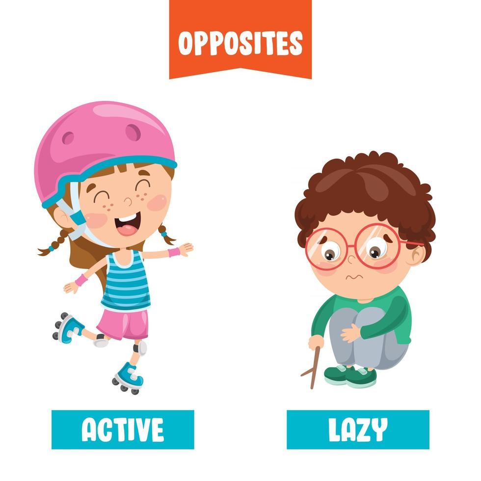 Opposite Adjectives With Cartoon Drawings vector