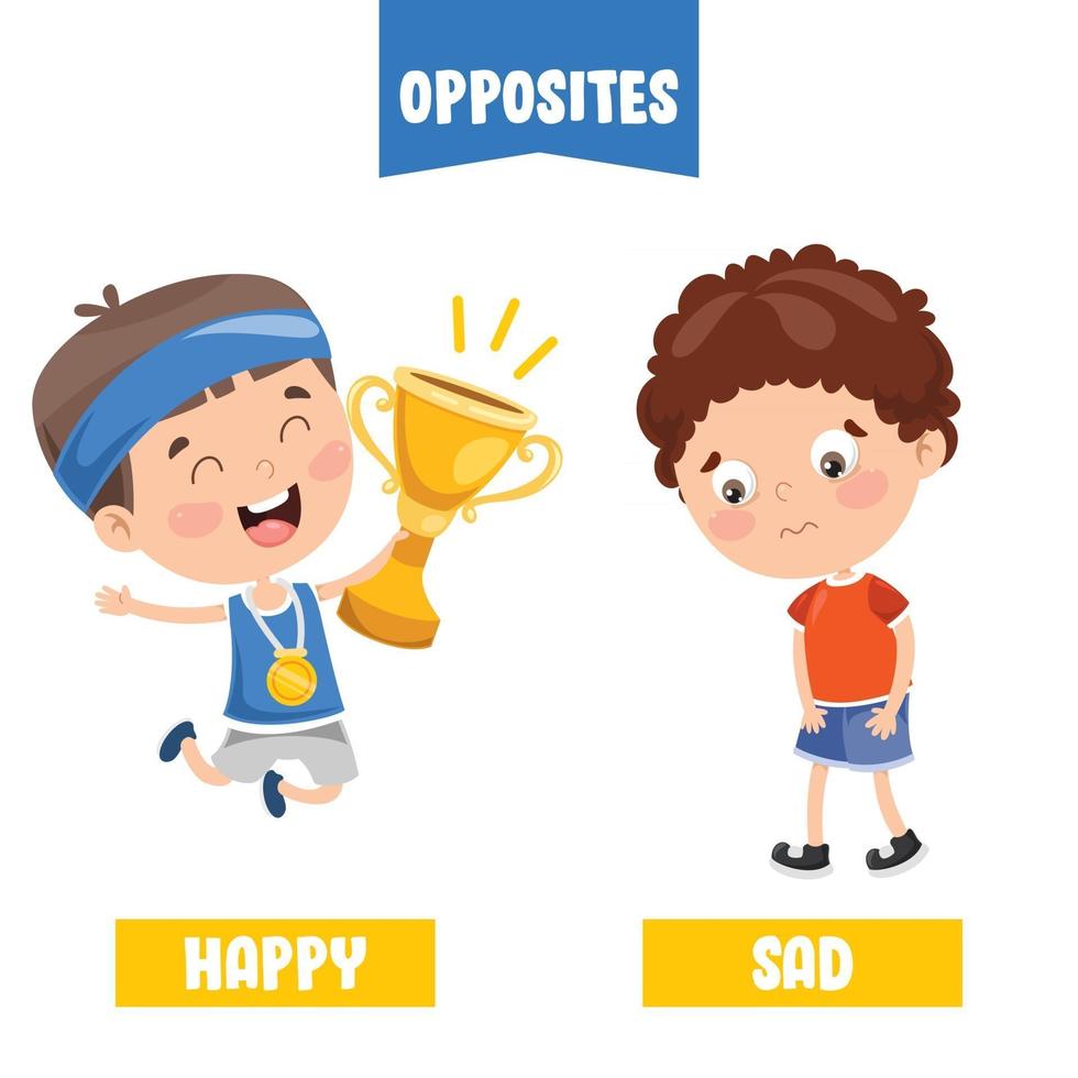 Opposite Adjectives With Cartoon Drawings vector