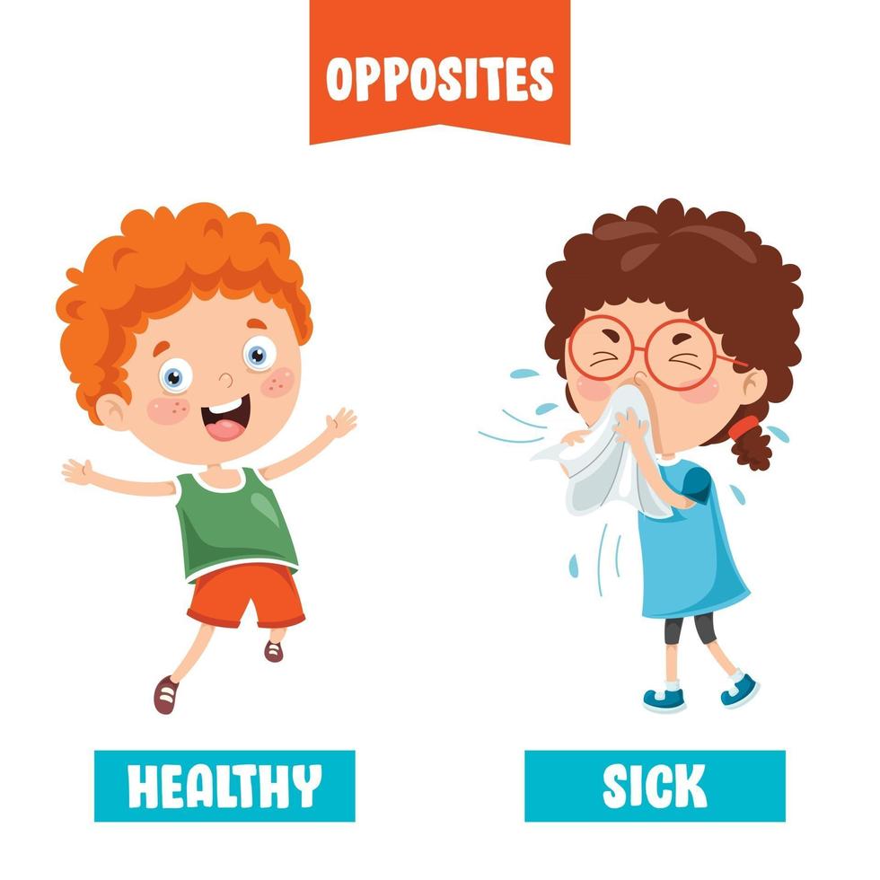 Opposite Adjectives With Cartoon Drawings vector