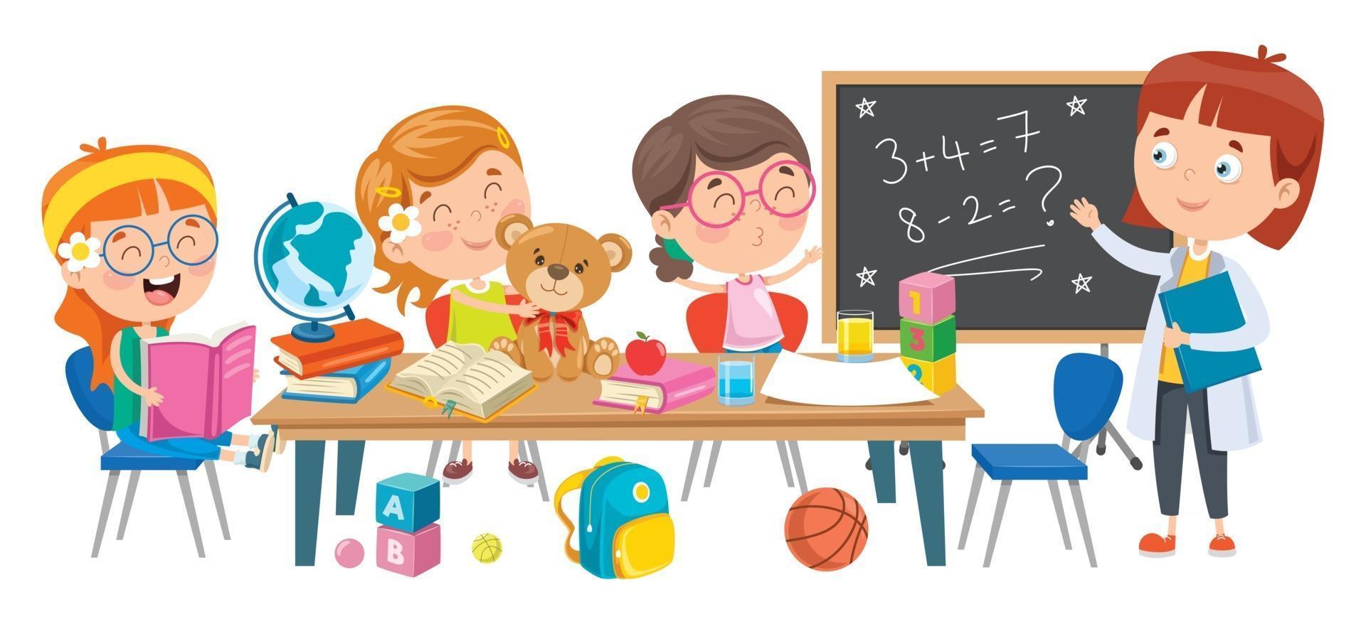 Little Children Studying In Classroom vector