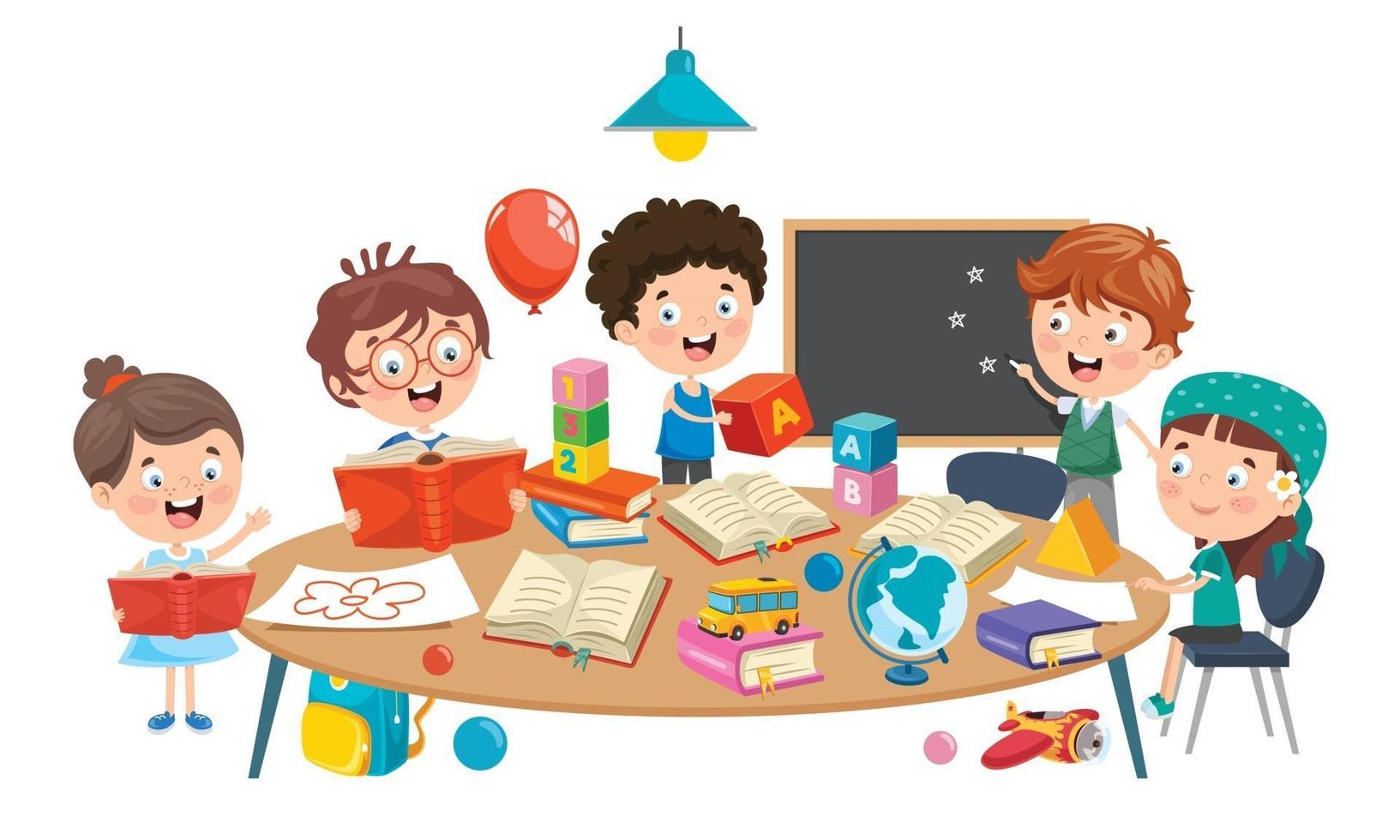 Little Children Studying In Classroom vector