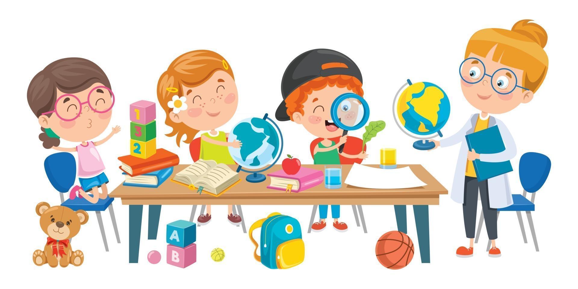 Little Children Studying In Classroom vector