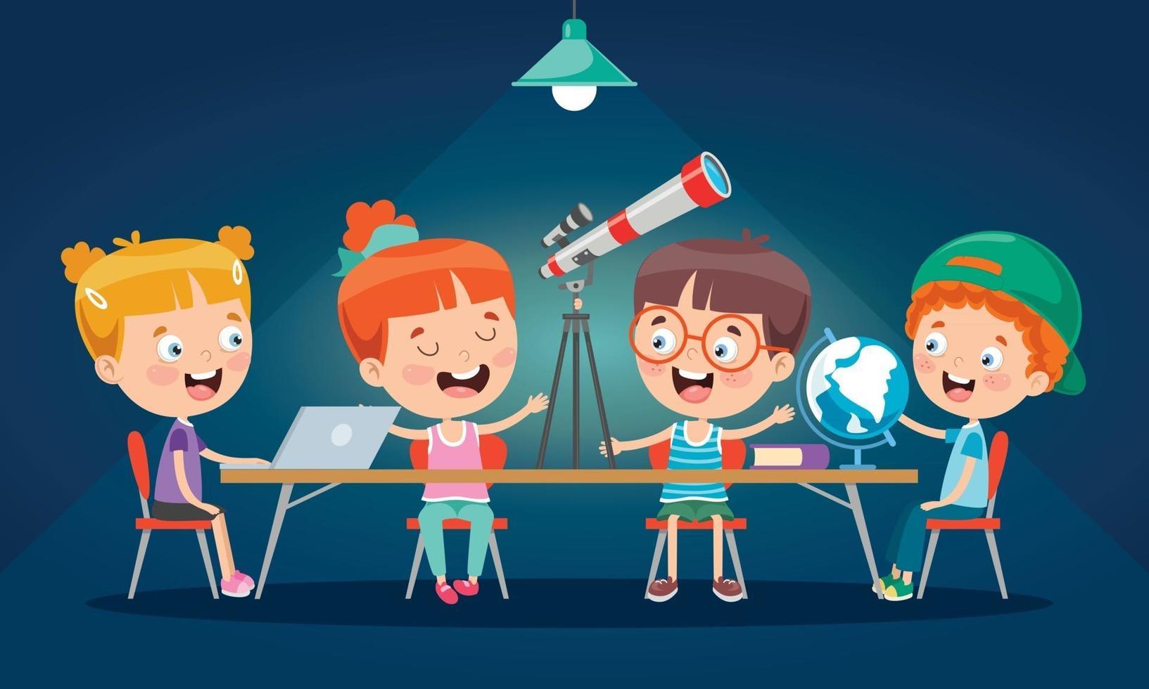 Little Children Studying In Classroom vector