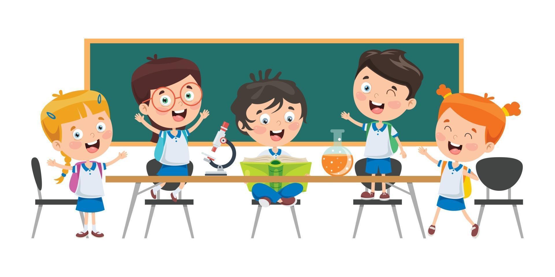 Little Children Studying In Classroom vector