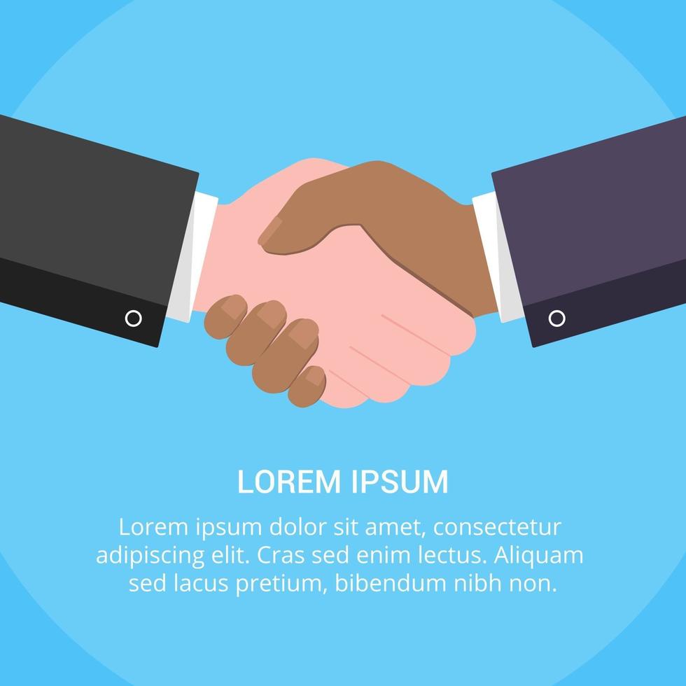 Businessmen shaking hands flat style design vector illustration Success deal partnership greeting handshaking agreement isolated on light blue background