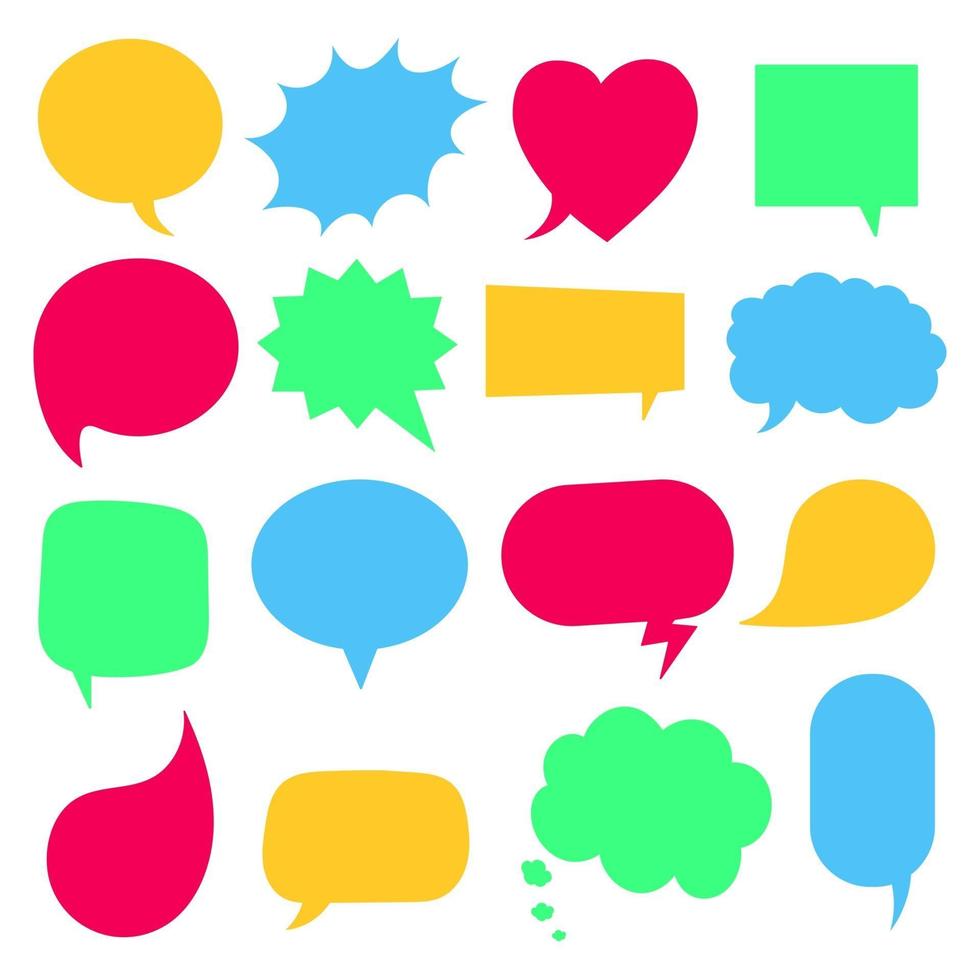 16 Speech bubbles flat style design another shapes without texts hand drawn comic cartoon style set vector illustration isolated on white background Round cloud square heart rectangle shapes etc