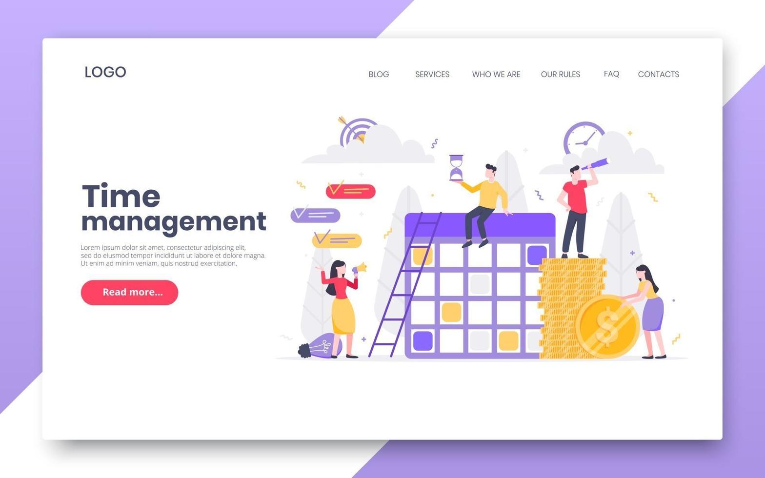 Business time management internet landing page concept template vector