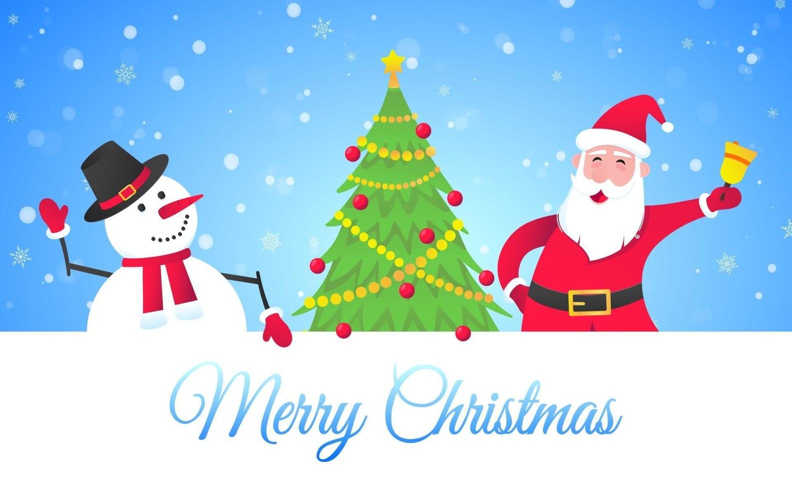 Santa Claus and snowman flat style design vector illustration postcard