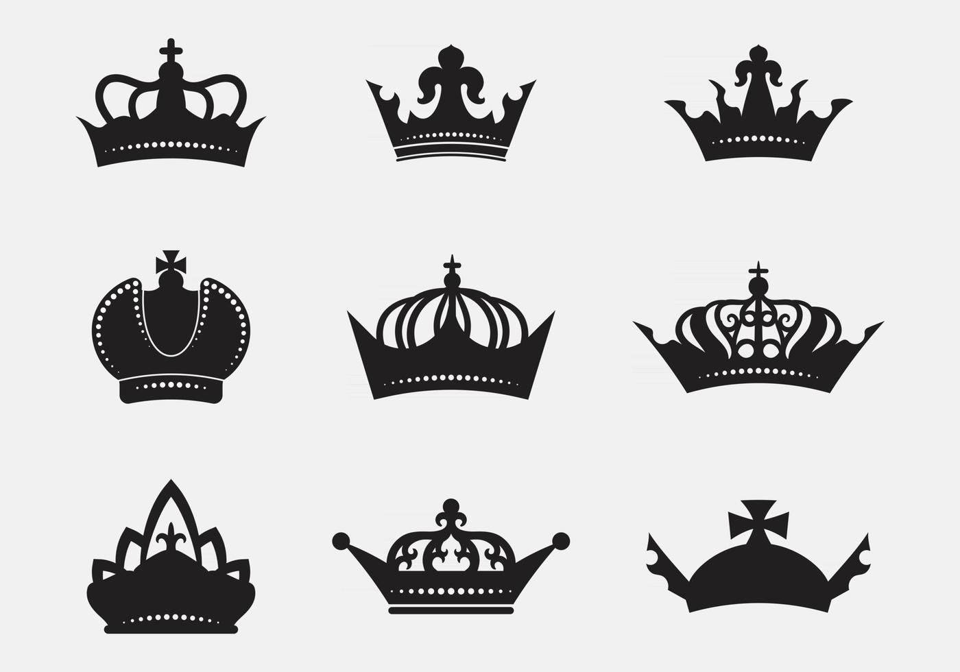 Collection of royal crown set vectors black and white