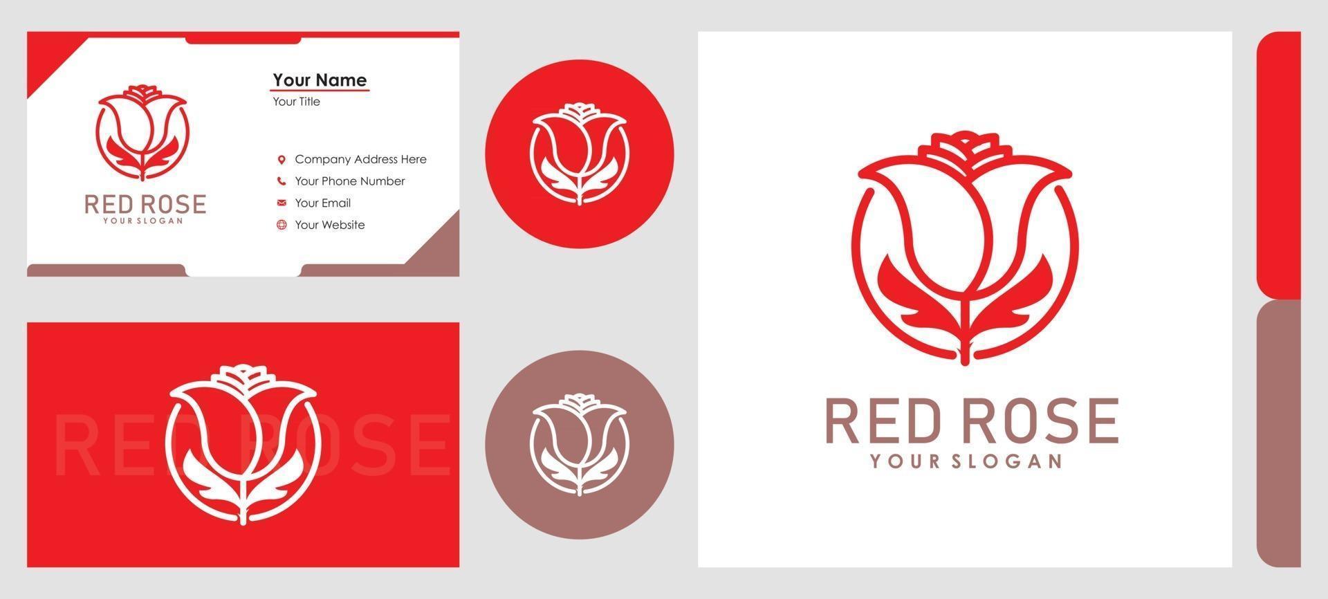 Minimalist elegant flower rose beauty with line art style set of logo and business card design vector