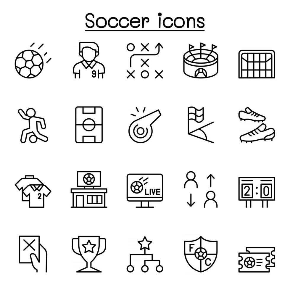 Soccer icon set in thin line style vector