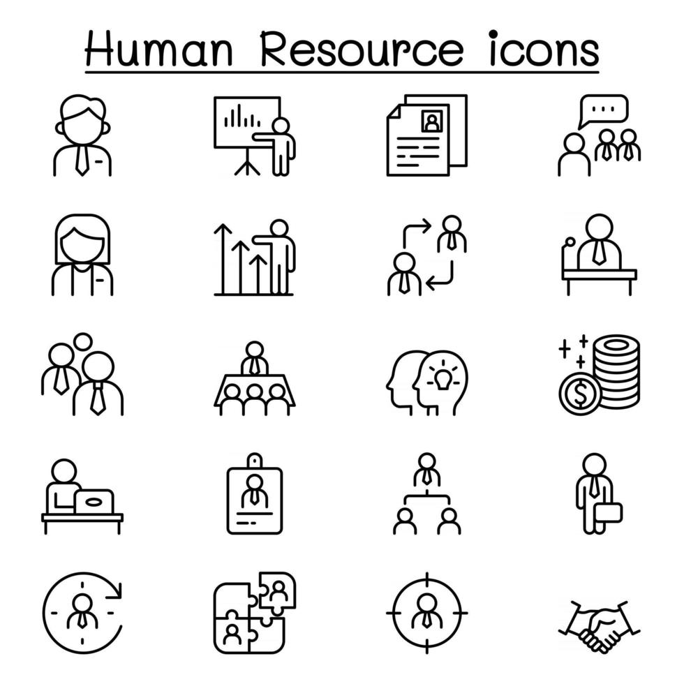 Human resource management icon set in thin line style vector