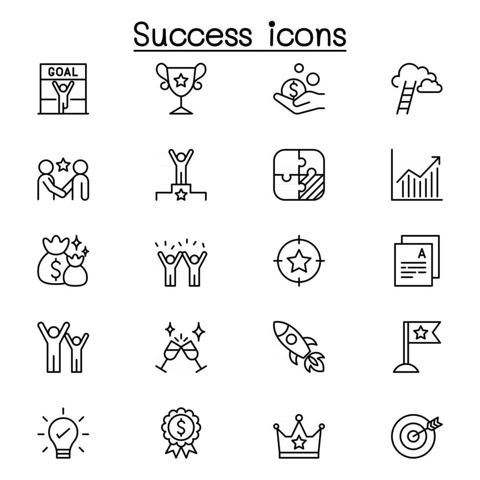 Success icon set in thin line style vector