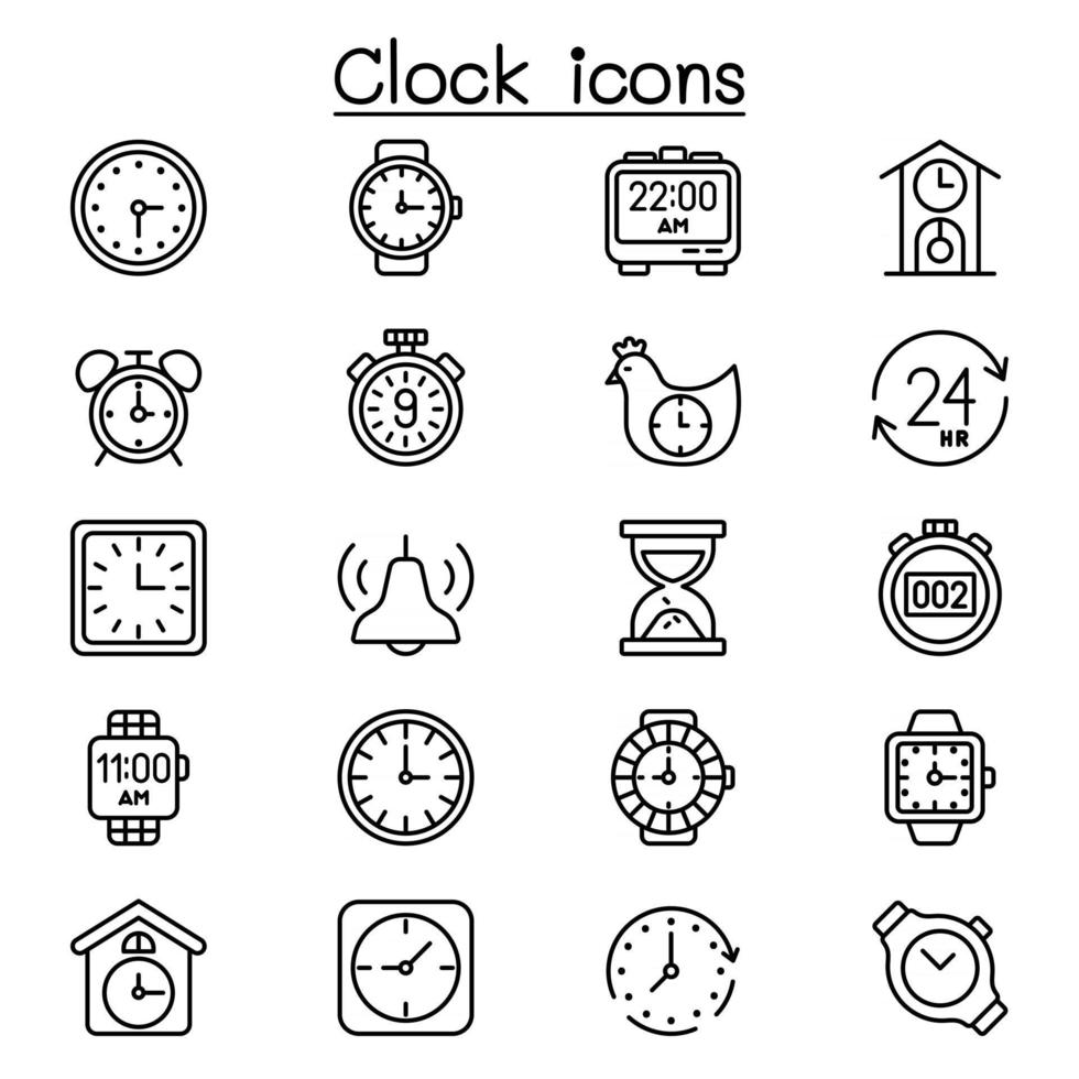 clock icon set in thin line style vector
