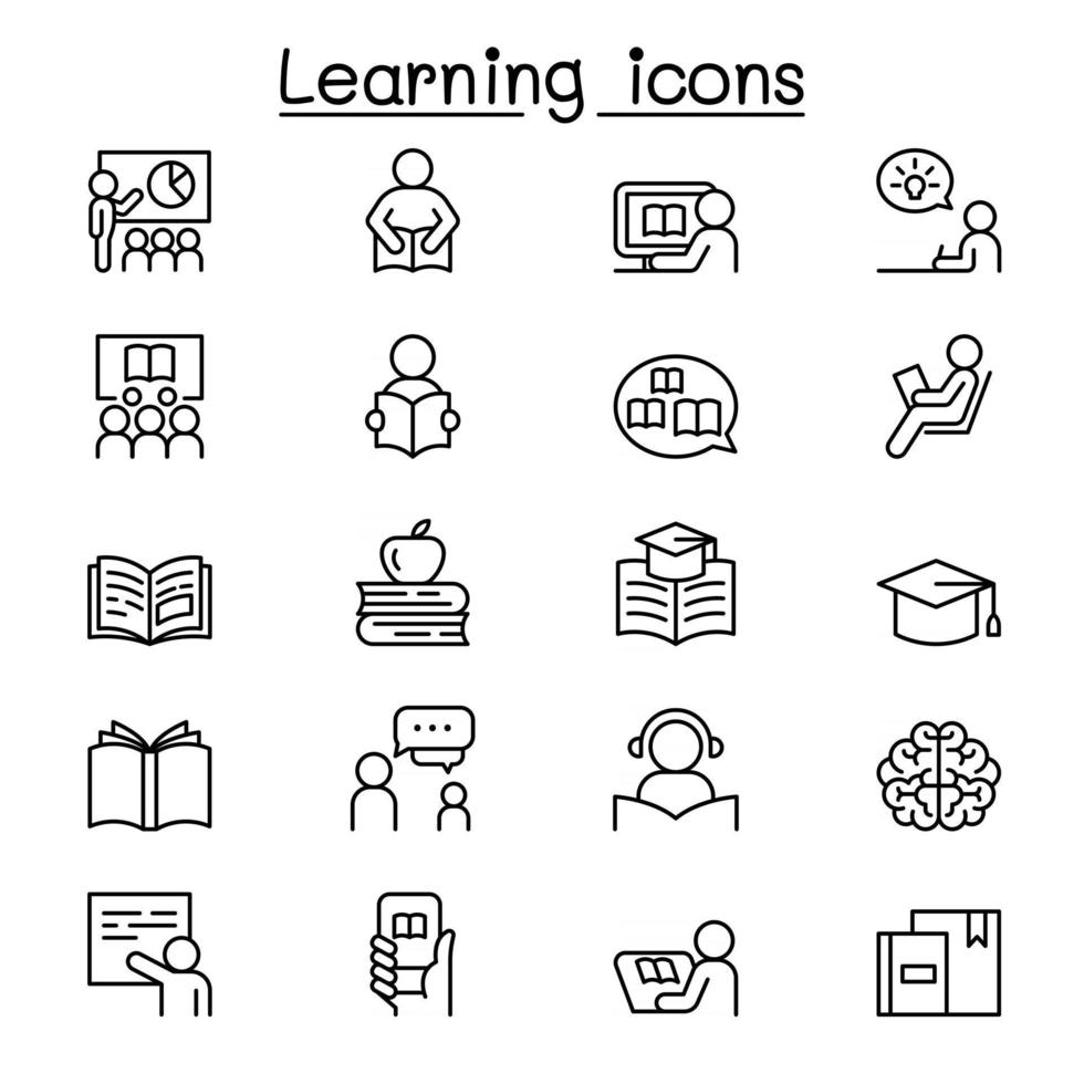 icono de aprendizaje y educación en estilo de línea fina vector