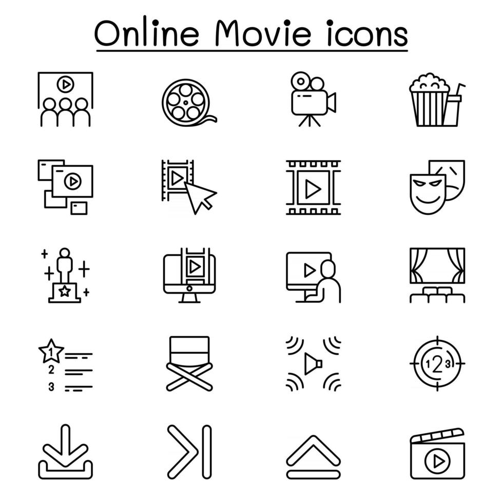 Online movie icon set in thin line style vector