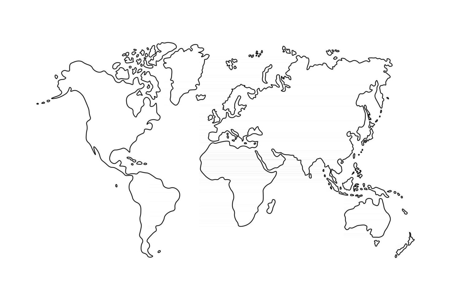 Outline of world map on white background vector
