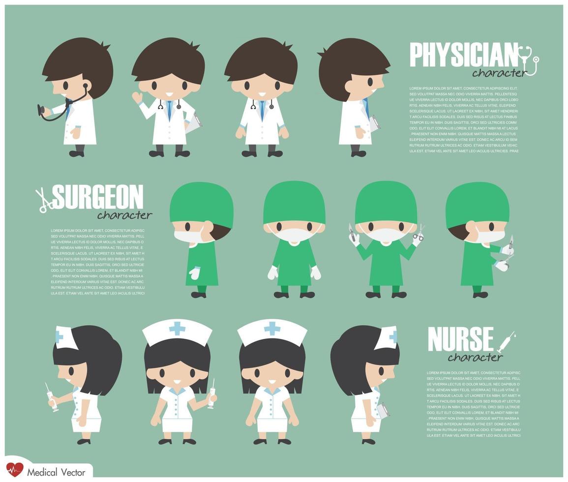 vector de personaje de dibujos animados médico cirujano y enfermera