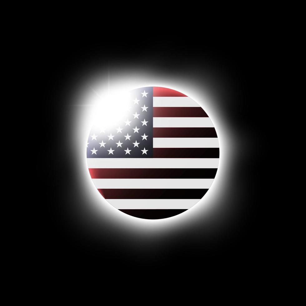 Eclipse solar o lunar y vector de bandera americana.