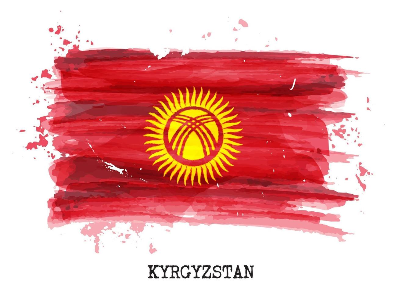 Watercolor painting flag of Kyrgyzstan  Vector