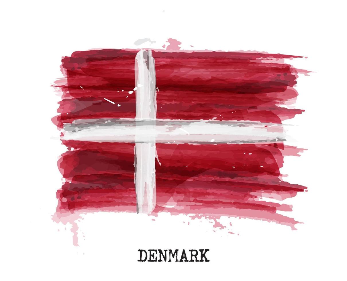 Watercolor painting flag of Denmark  Vector