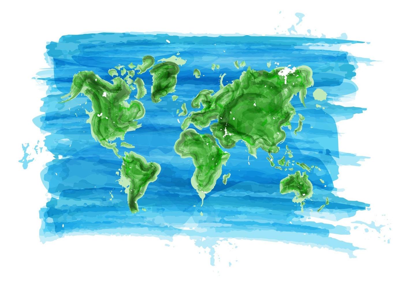 estilo de pintura de acuarela del vector de concepto ecológico del mapa mundial