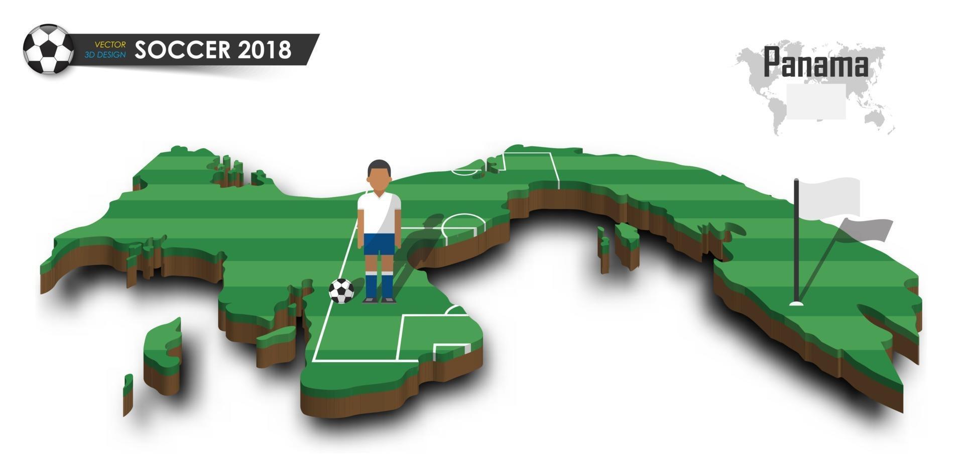 Jugador de fútbol del equipo nacional de fútbol de Panamá y la bandera en el mapa del país de diseño 3d vector de fondo aislado para el concepto del torneo del campeonato mundial internacional 2018