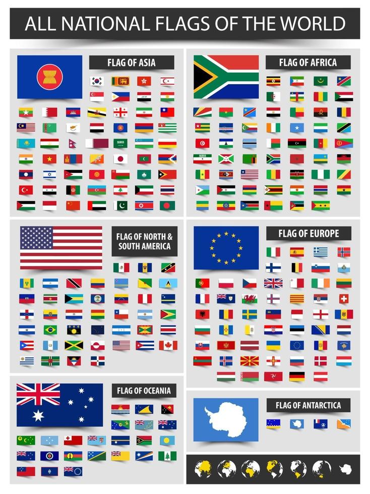 todas las banderas nacionales oficiales del vector de estilo flotante mundial