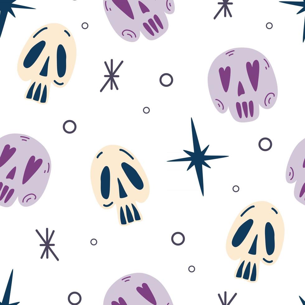 Seamless pattern with magic skulls Hand drawn doodle sketch magician texture Perfect textile fabric wallpaper Gothic design Halloween concept Vector illustration flat design