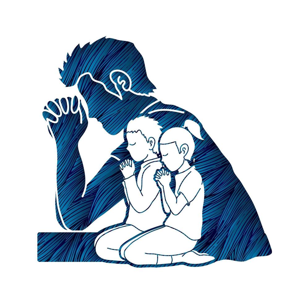 Man Boy and Girl Bow Down Prayer vector