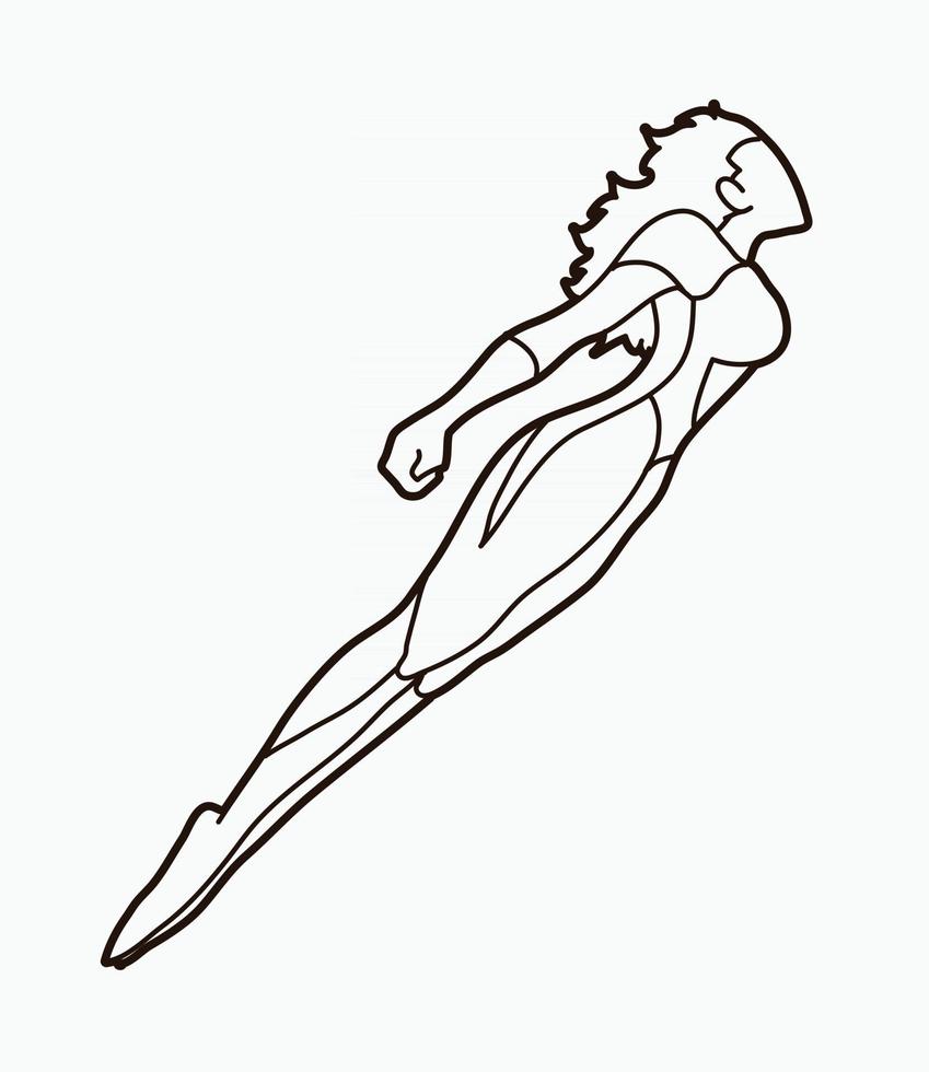 Outline Super Hero Woman Flying vector