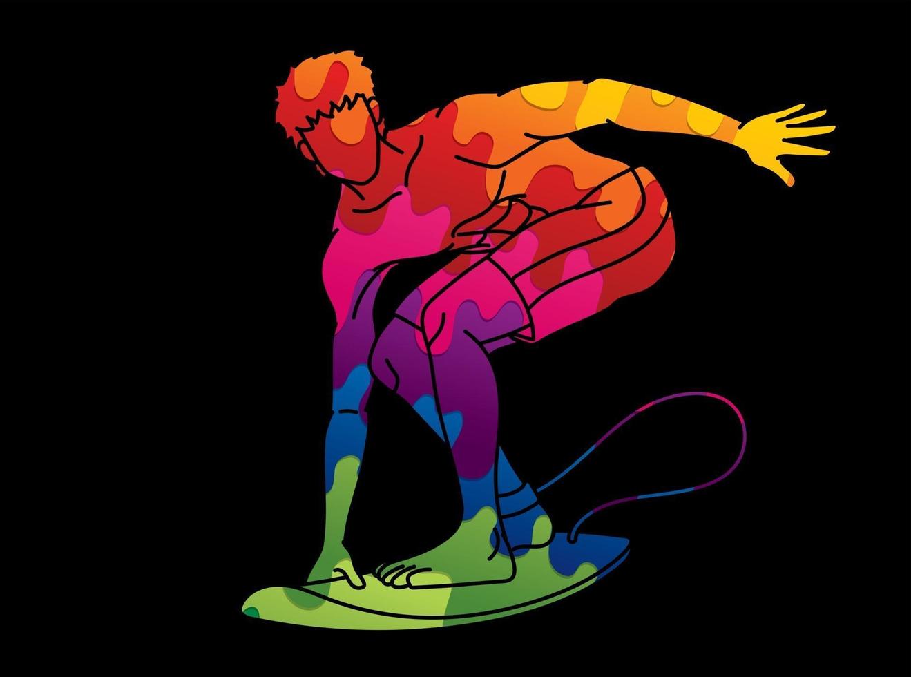 Abstract Man Surfer Surfing Sport Action vector